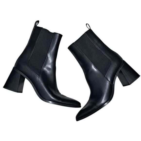 Zara Elegant Sexy Moto Boho Goth Geometrical Heel Ankle Boots Size 39 US 8 Black - Picture 15 of 15